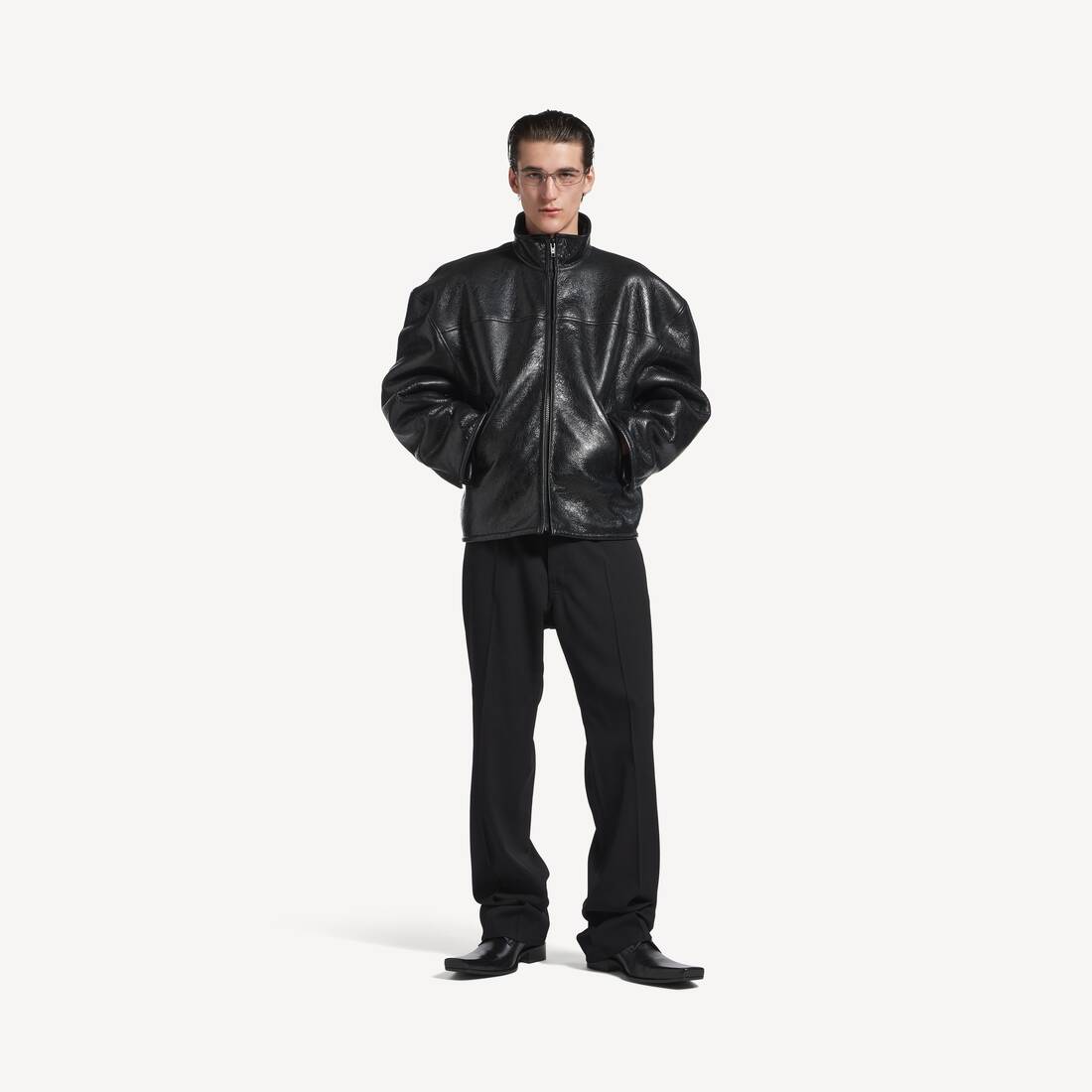 Herrars shearlingzippjacka i svart