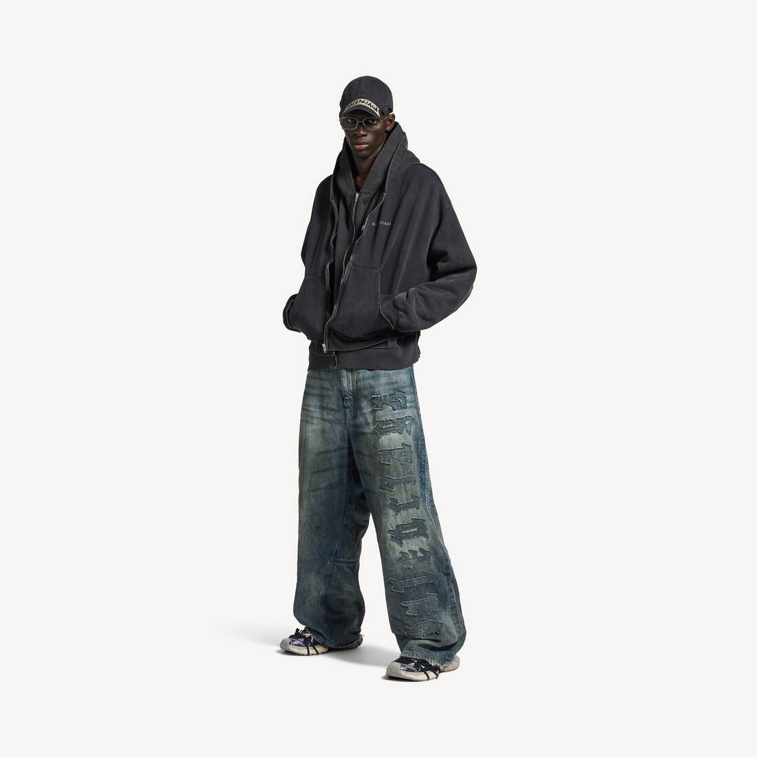 Herrars minimal baggy byxor i smutsgrå/licht blå