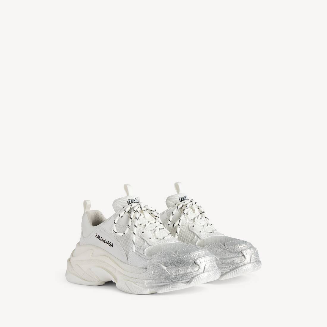 Damas Triple S Glitter Spray-sko i vitt/silver