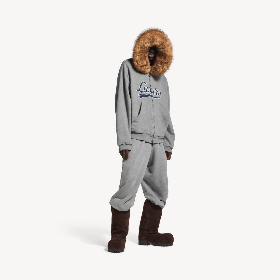 Herrars lyxigt skript överstödd zip-hoodie i mörk heathergrå