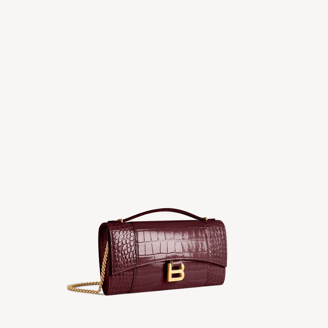 Damkvinnors hourglass-pochette med kedja i mörk burgund