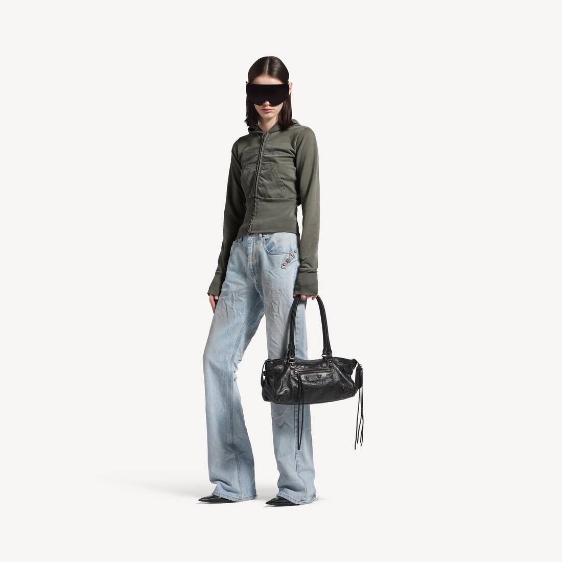 Damas Loop Sports Icon High Rib Zip-up-hud i grå