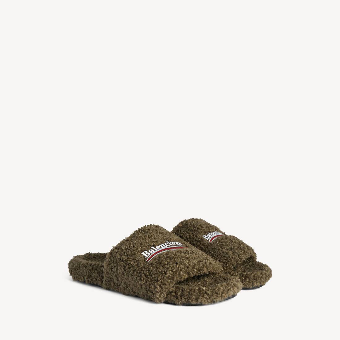 Herrarnas fjädrade öppna mule i armégrön/vit/röd