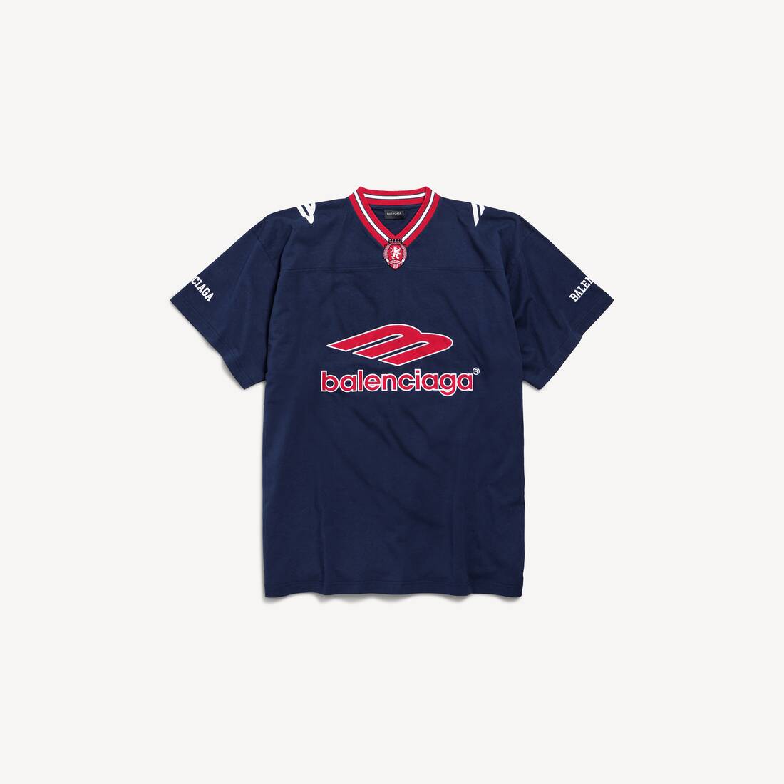 Herrarnas 3b fotboll V-hals T-shirt, storleksökning i mörk blått/rött