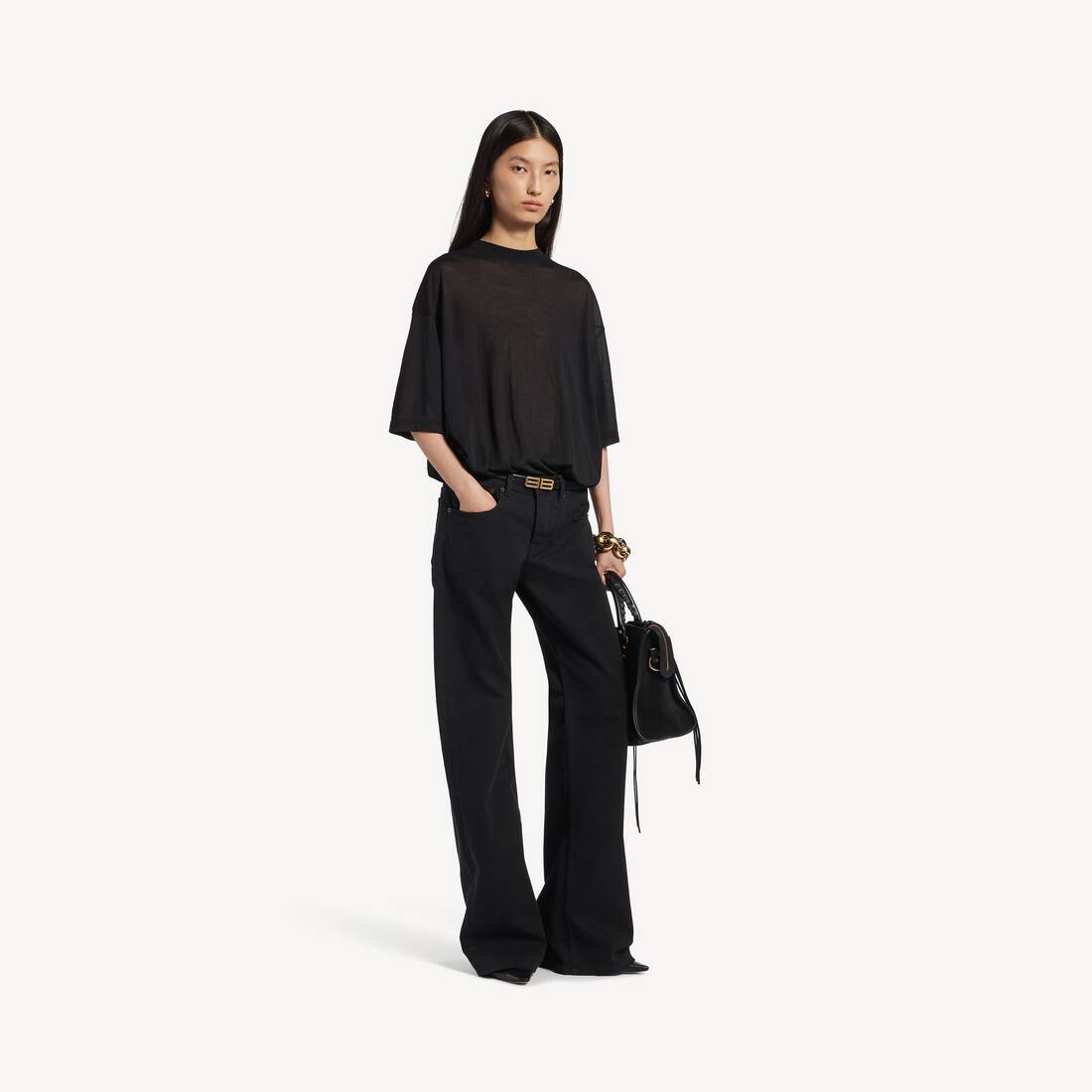 Damas överkappad T-shirt i svart