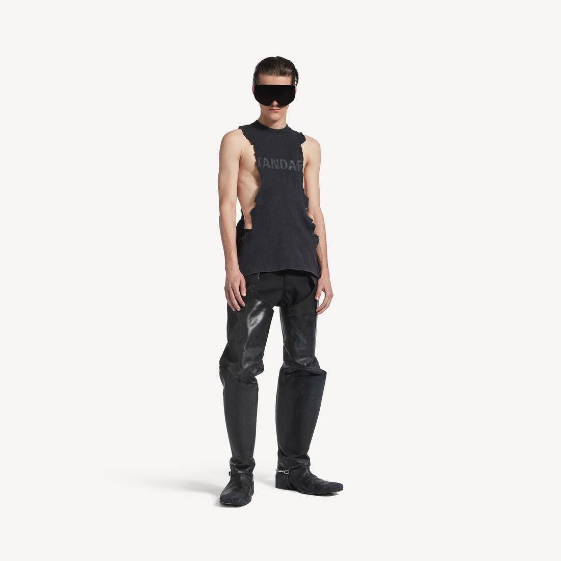 Herrarnas standard skadade tanktop i sliten svart