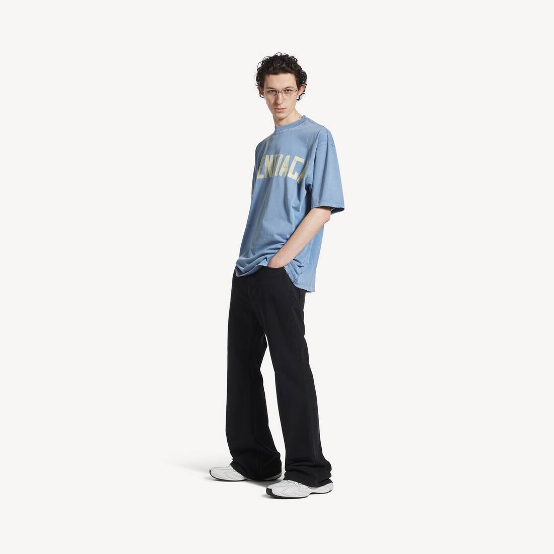Herrarnas T-shirt i tape-stil medium fit i släckt blått