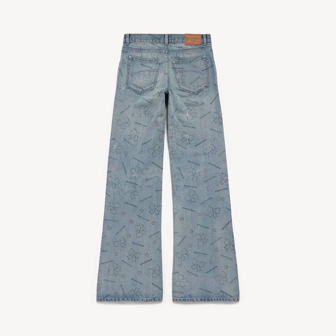 Damfötter handritna bågar i denim i isblått