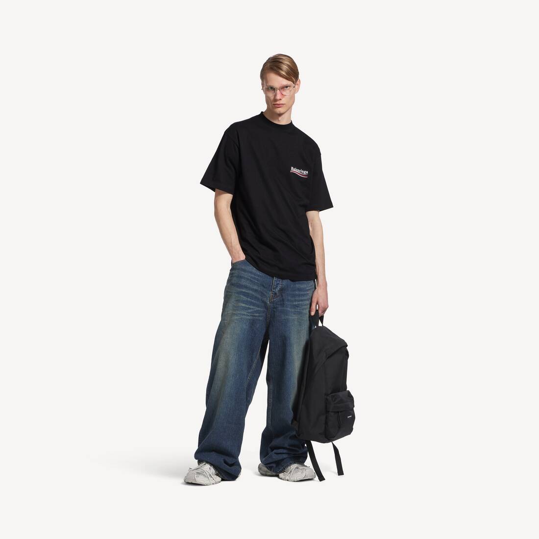 Herrars politisk kampanj-T-shirt stor passform i svart