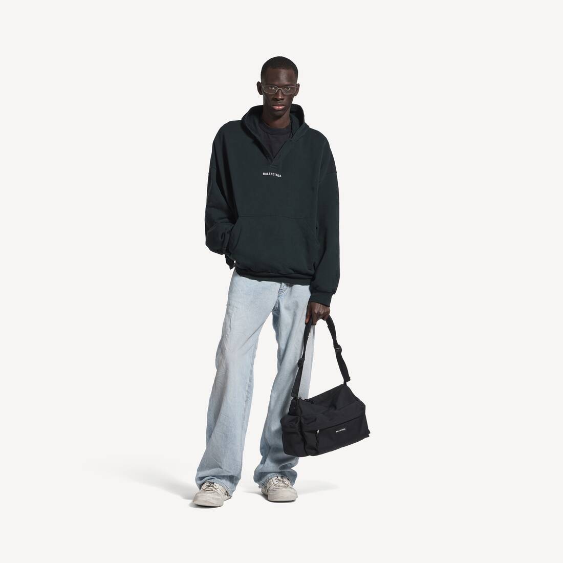 Herrarnas Balenciaga Back Polo Hoodie i släckta svart/vit