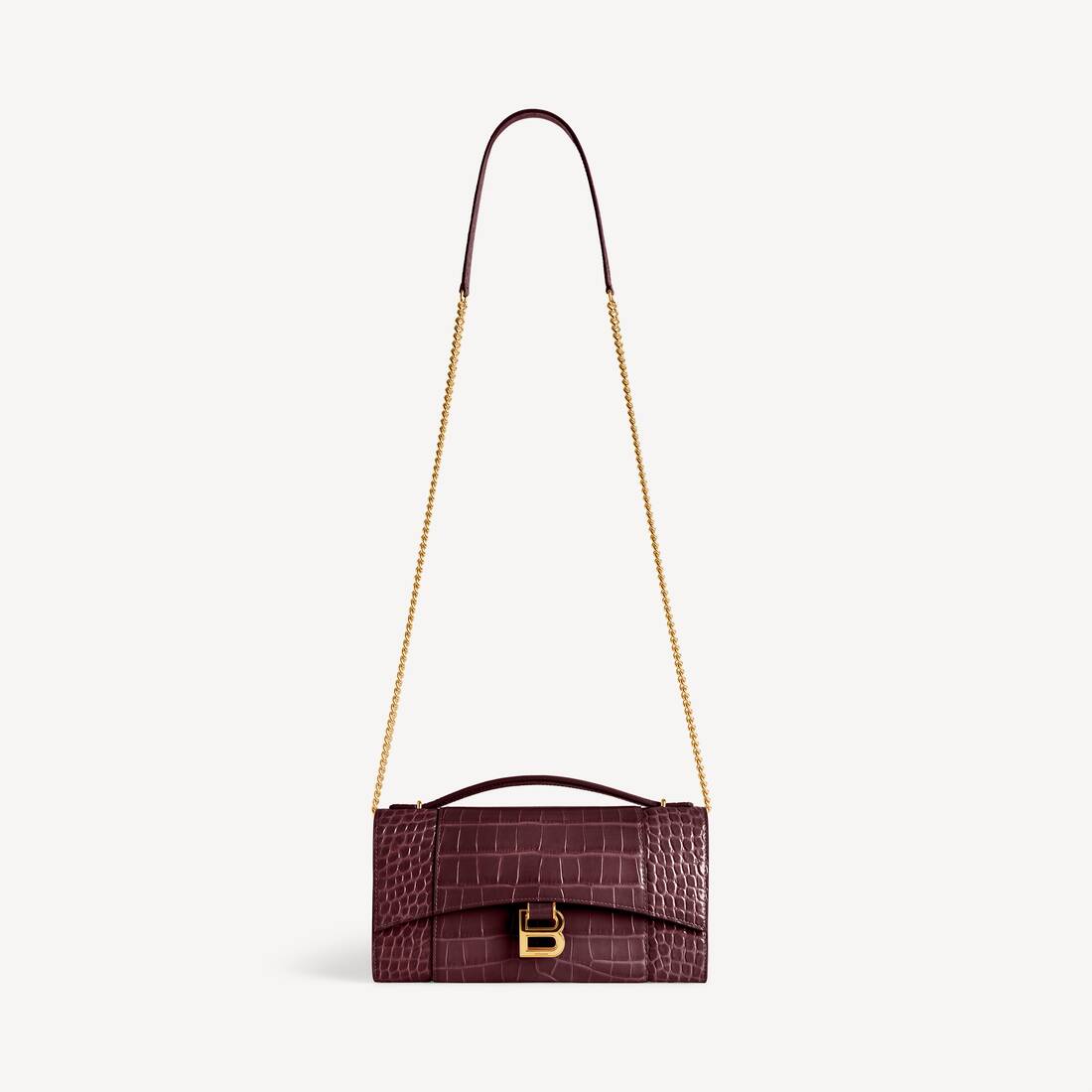 Damkvinnors hourglass-pochette med kedja i mörk burgund