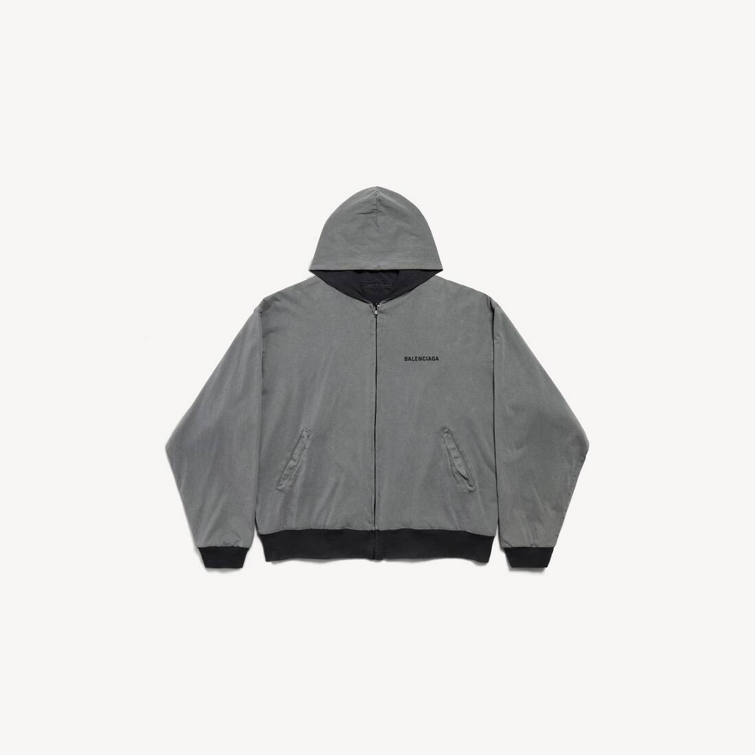 Herrarnas Balenciaga bakåt omvändbar zip-hoodie i grå/fadlad svart