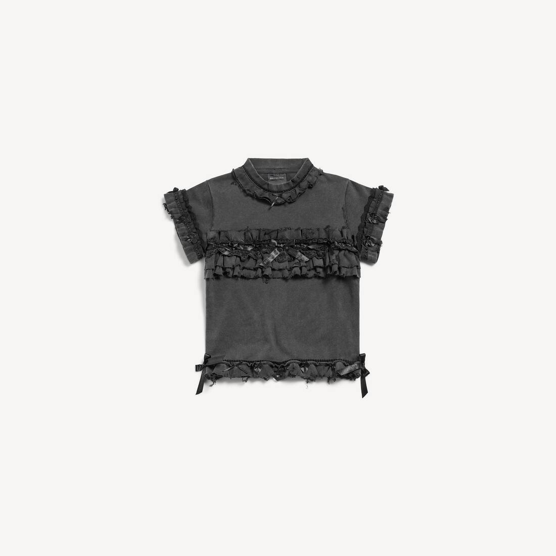 Damsk ruffle-T-shirt i vaskad svart