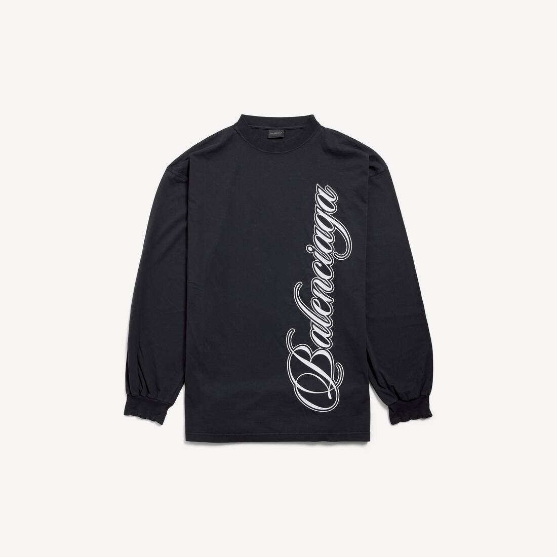 Herrarnas kursive långärms T-shirt i storlek, större passform i tvättat svart/vitt