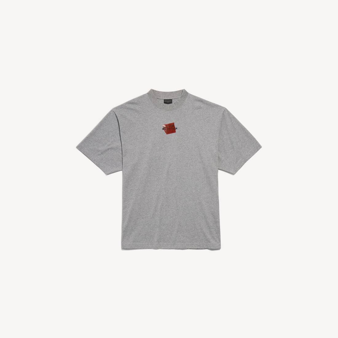 Herrarnas taped Balenciaga bak T-shirt medium fit i heather grey/svart/röd