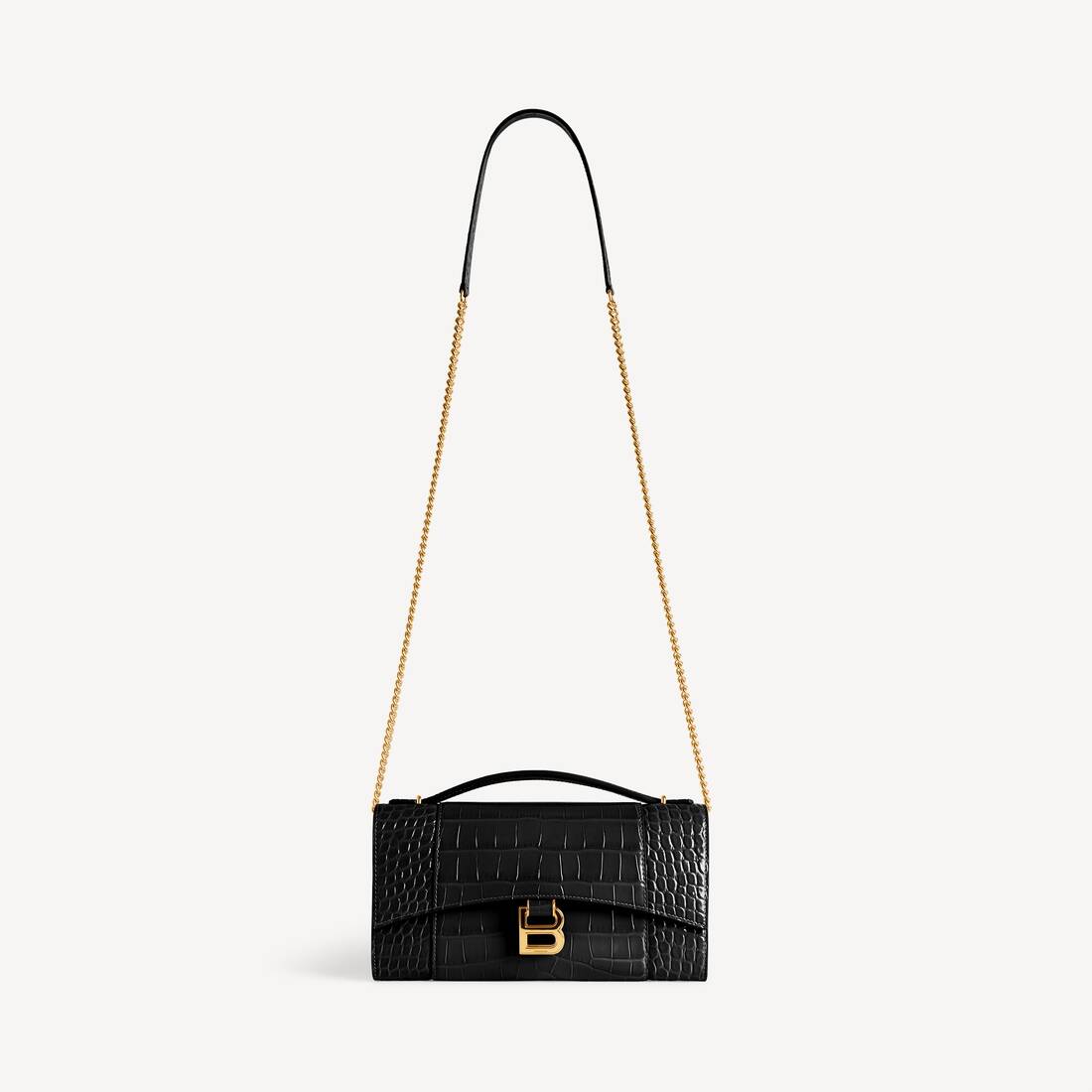Damas hourglass-pochette med kedja i svart