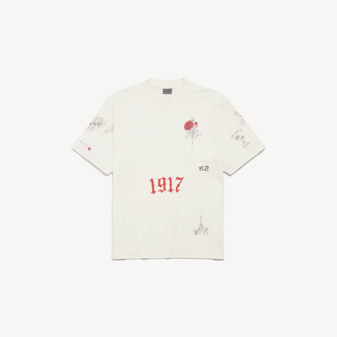Mäns tattoo T-shirt medium fit i cream