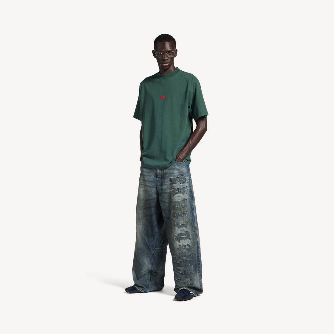 Herrarnas Laurel Classic T-shirt Medium Fit i mörkgrön/röd