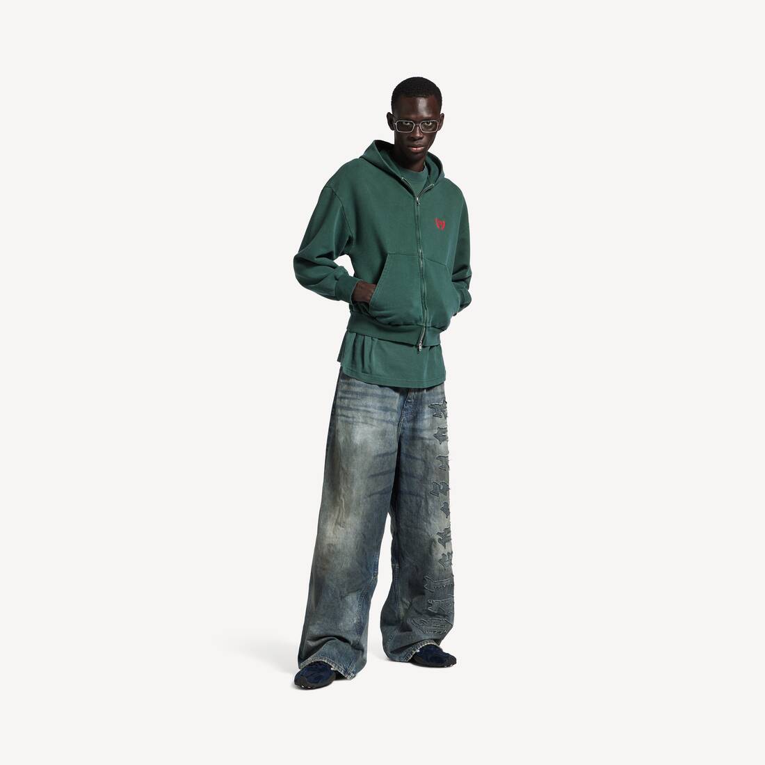 Herrarnas Laurel Classic Zip-up-hud i mörkgrön/röd