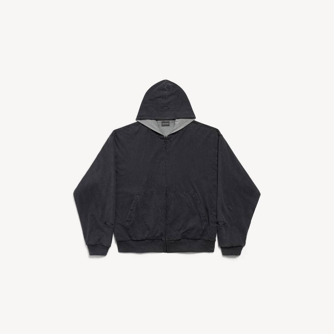 Herrarnas Balenciaga bakåt omvändbar zip-hoodie i grå/fadlad svart
