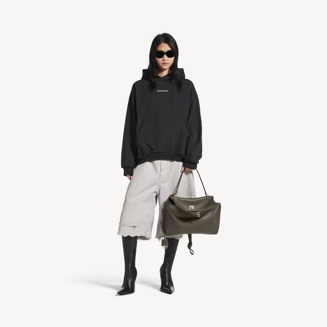 Ny Balenciaga Back Hoodie Medium Fit i svart