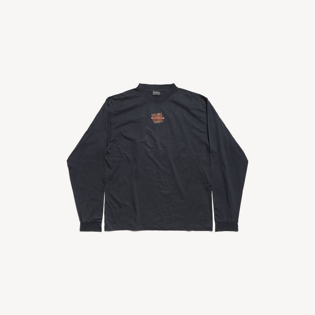 Taped Balenciaga Back Long Sleeve T-shirt Medium Fit i sliten svart/vit/röd