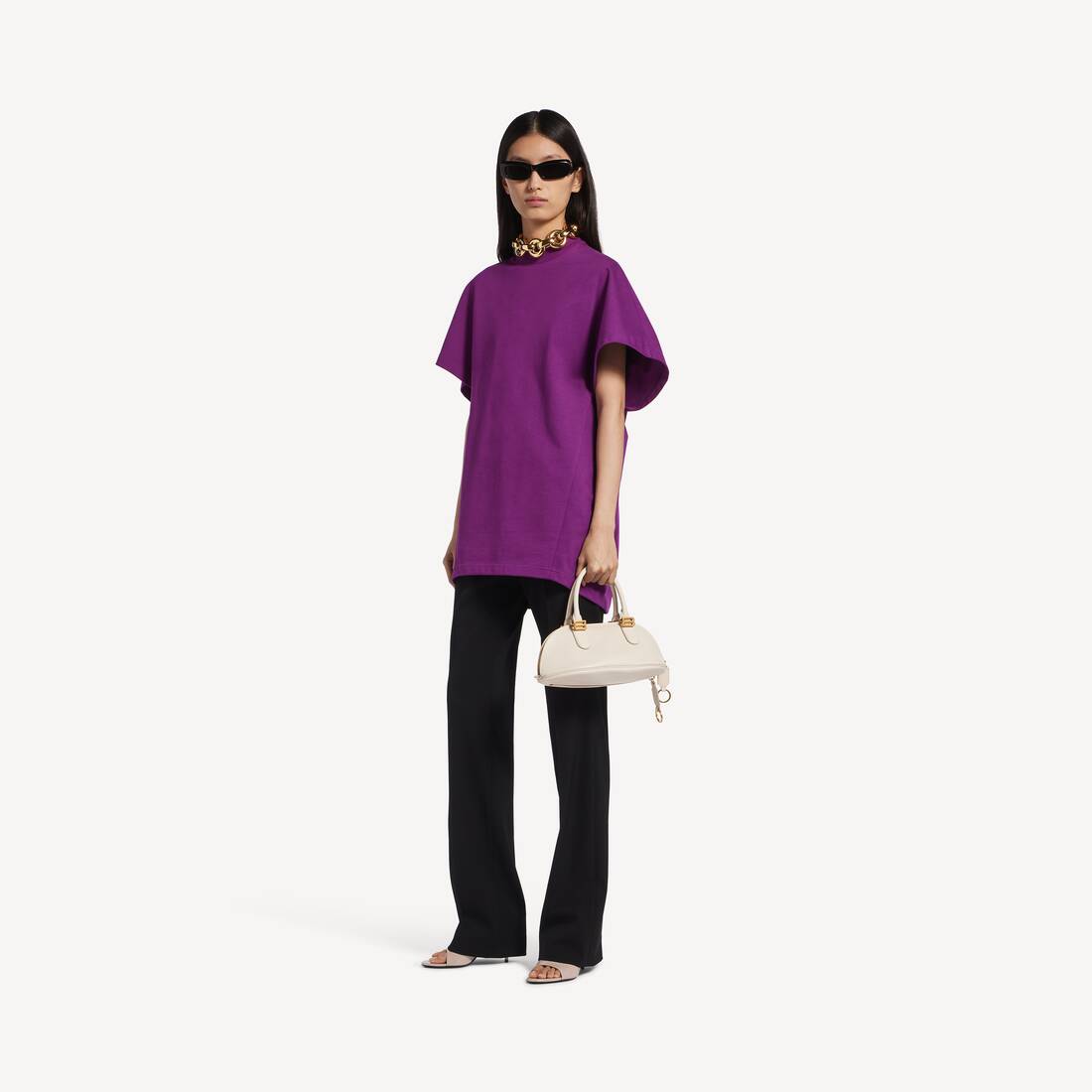 Damas strukturerad T-shirt i violett