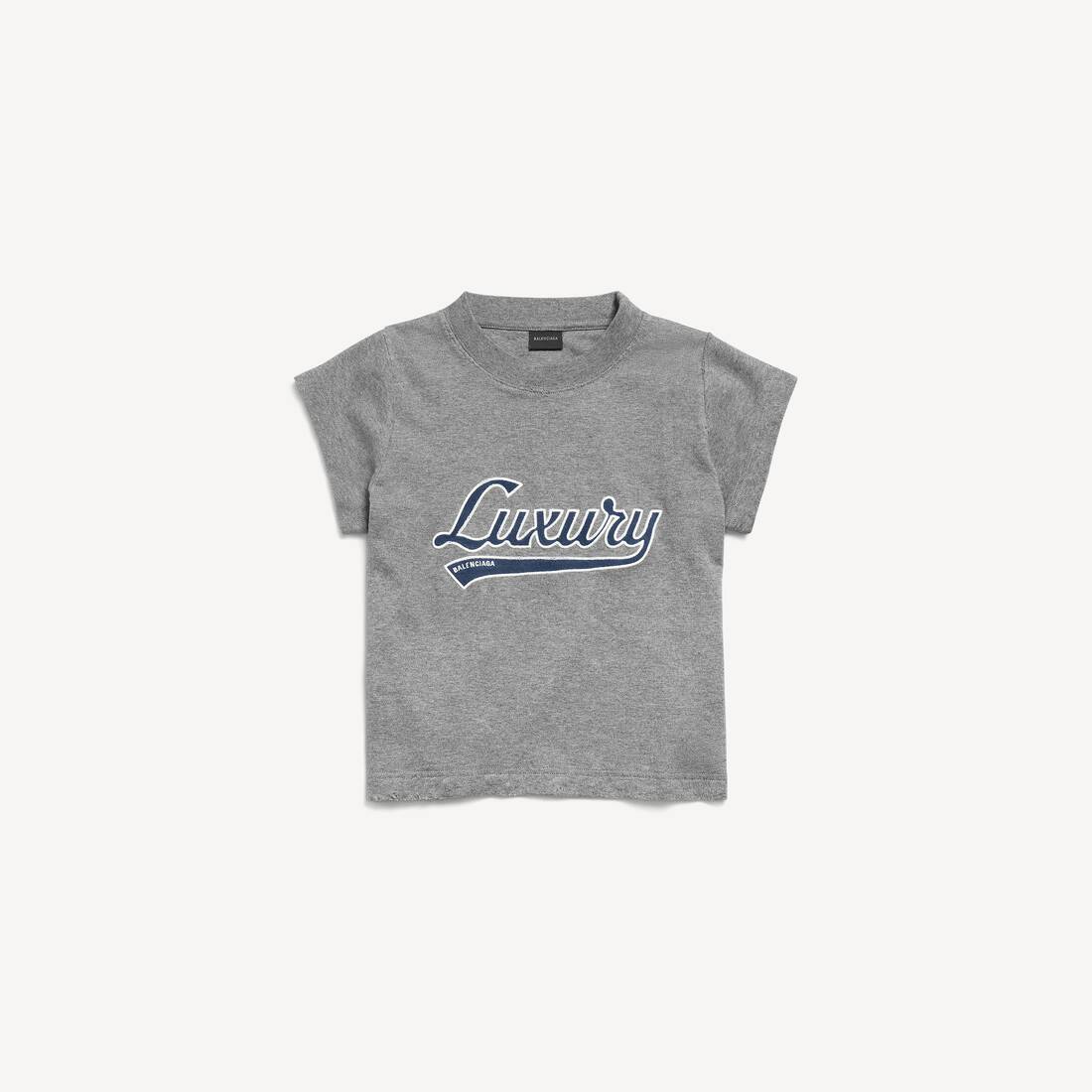 Damas lyxskrift förkortad T-shirt i mörk heathergrå/blå