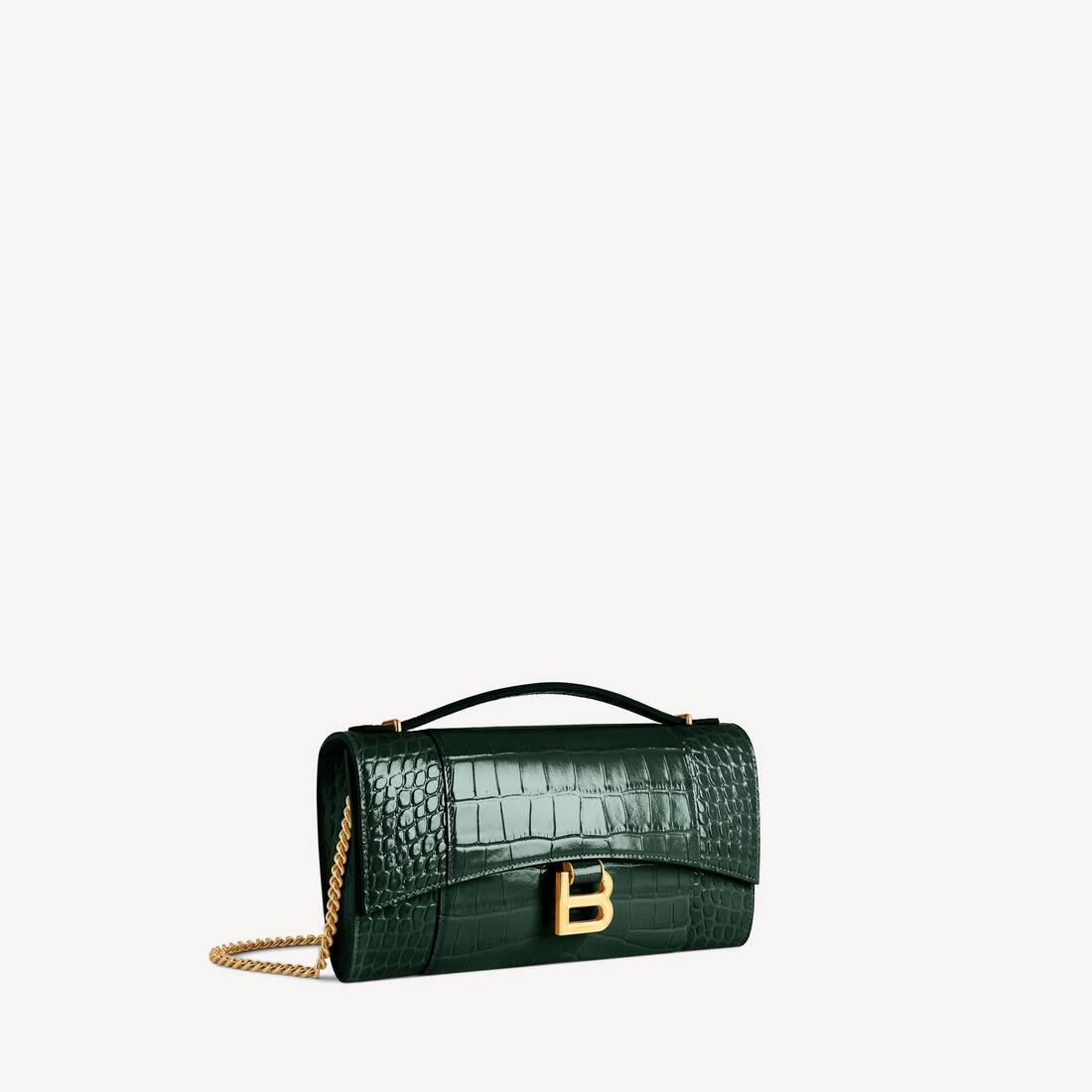 Damas hourglass-pochette med kedja i skoggrön