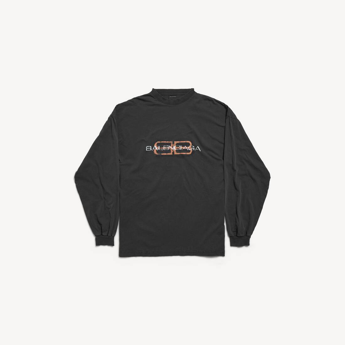 Herrarnas Bb Icon Stencil Langärms T-shirt Stor stil i blekad svart