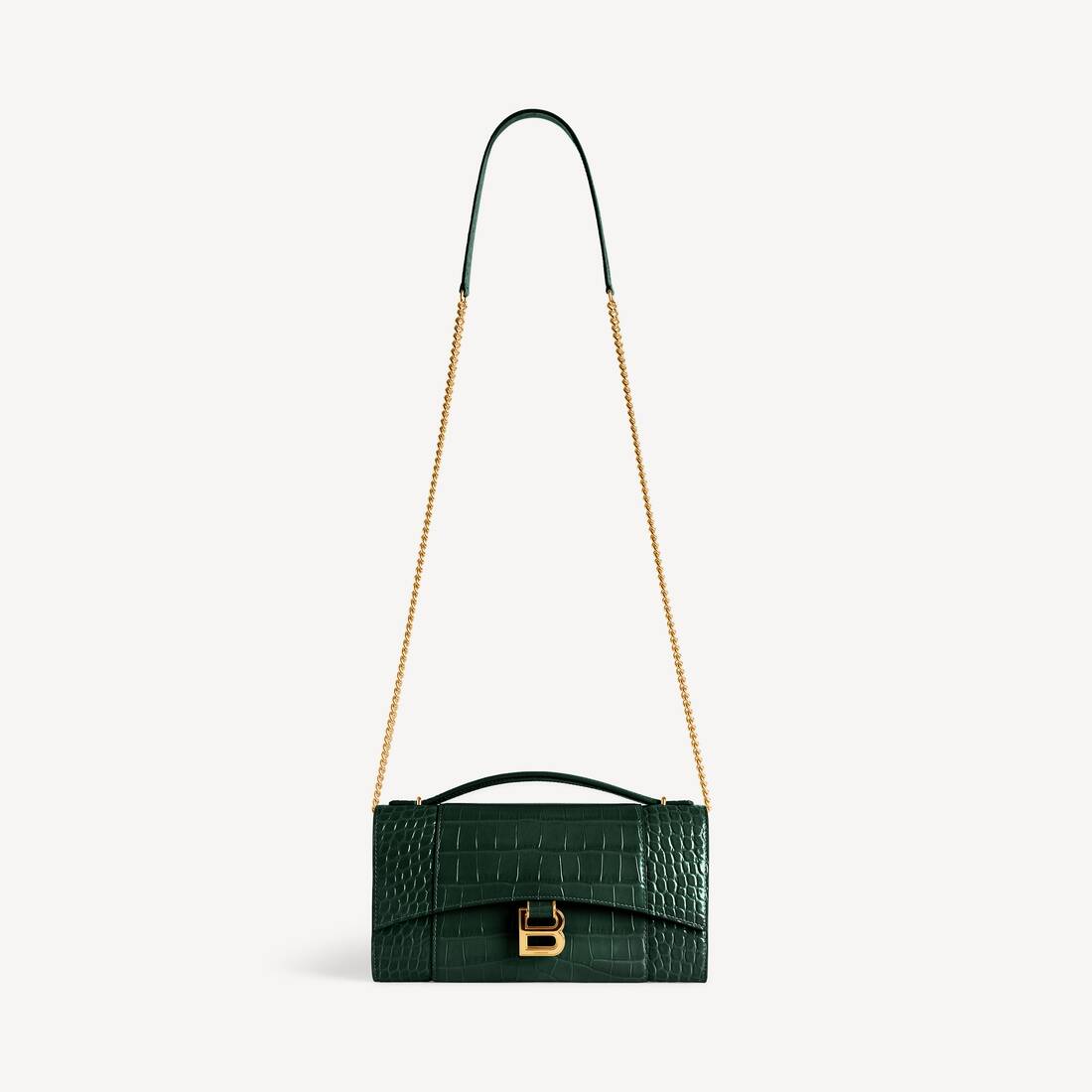 Damas hourglass-pochette med kedja i skoggrön
