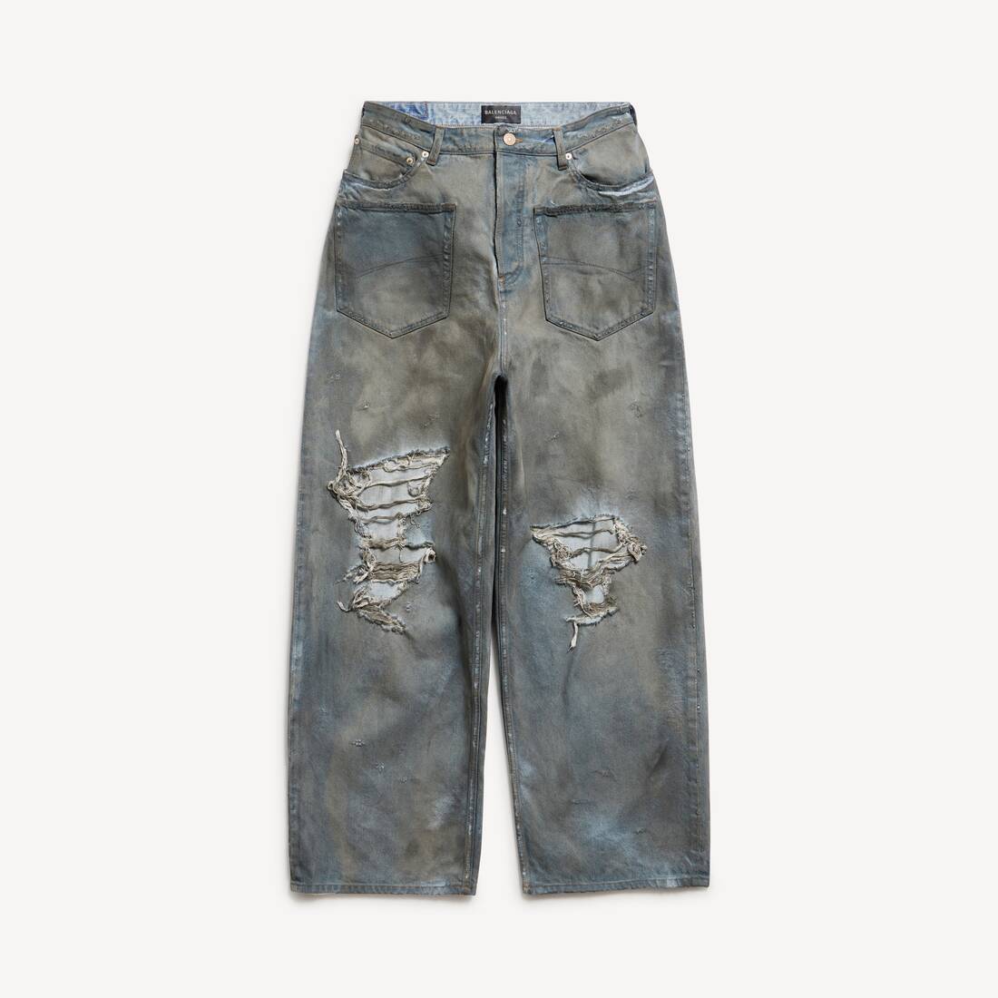 Flickiga fickor slappa jeans i blått