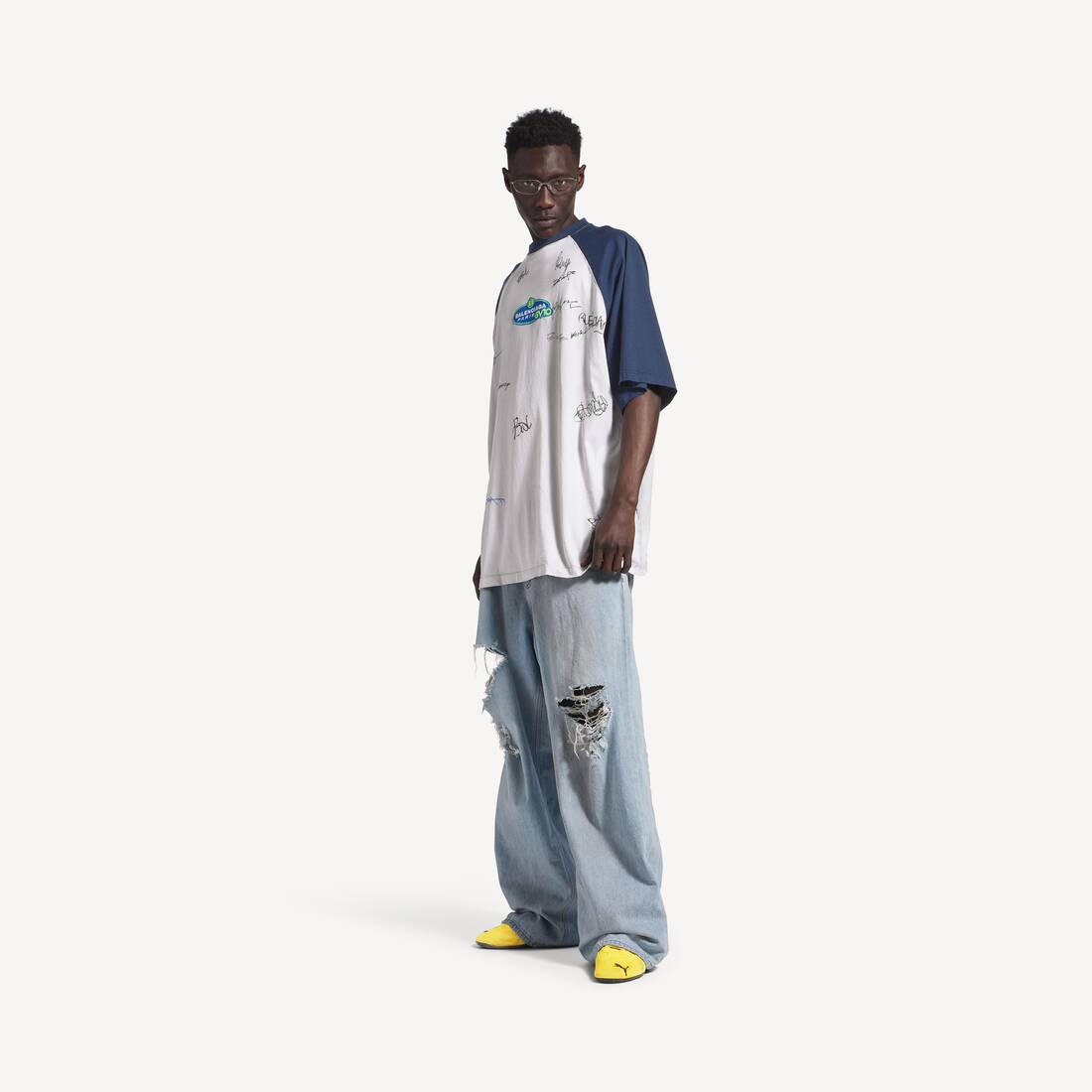 Herrarnas Banana Raglan släppande T-shirt i smutsigt vitt/blått