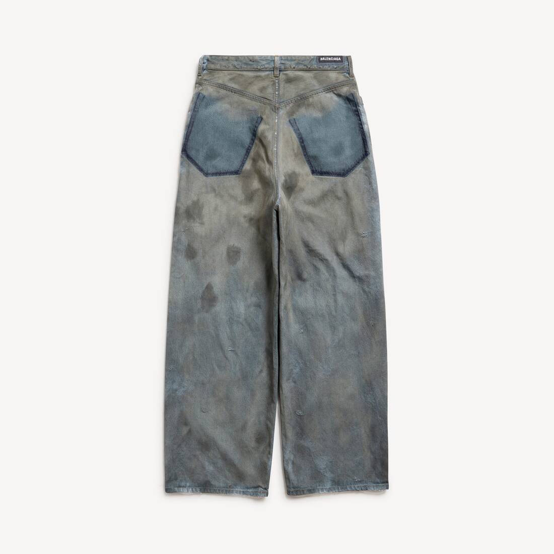 Flickiga fickor slappa jeans i blått