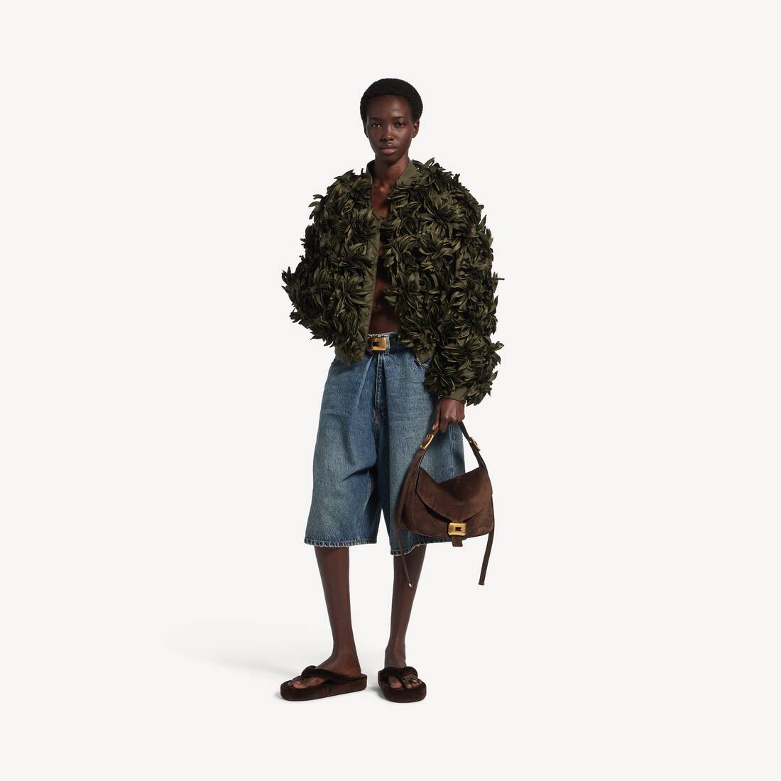 Kvinnors blomsterkokon bomber i kaki