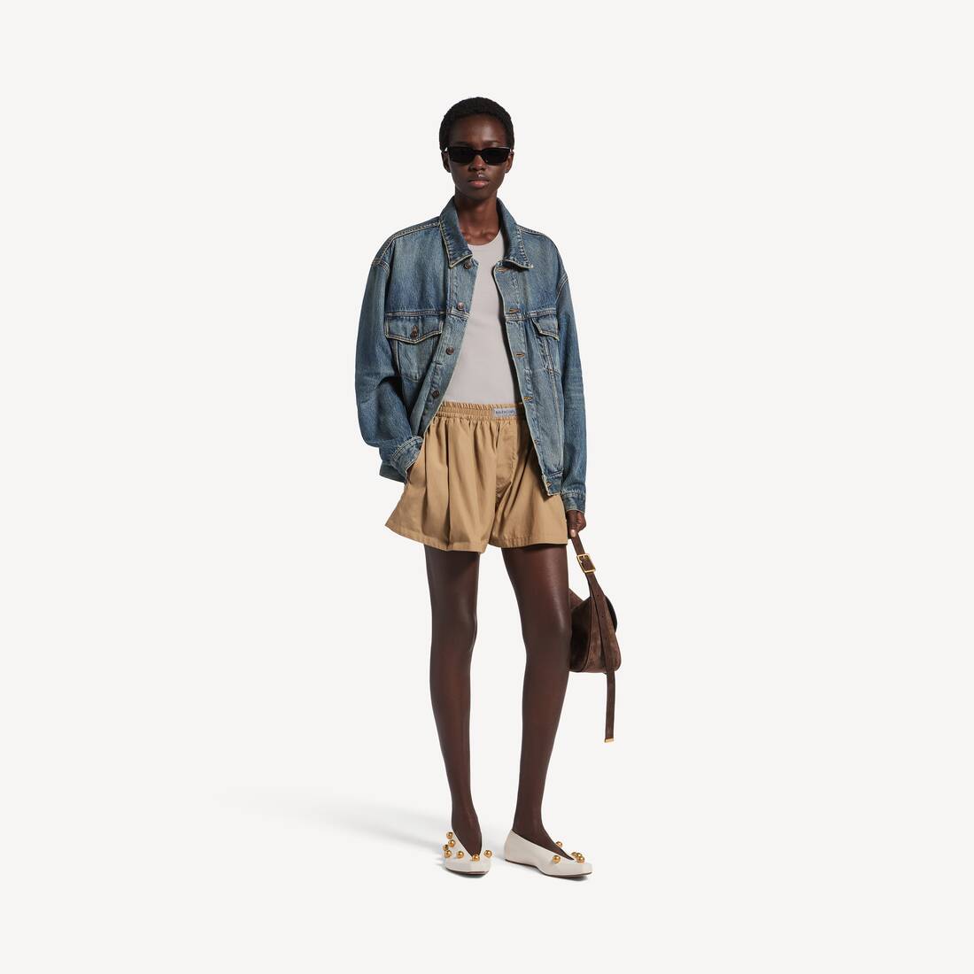 Damas A-linje boxershortar i sandbeige