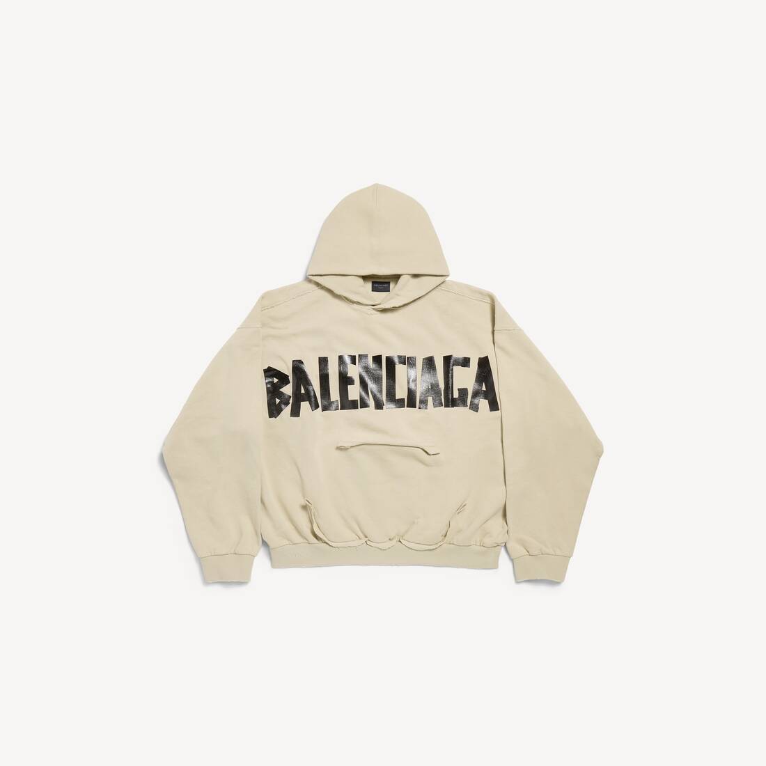 Tape Type Ripped Pocket Hoodie i beige