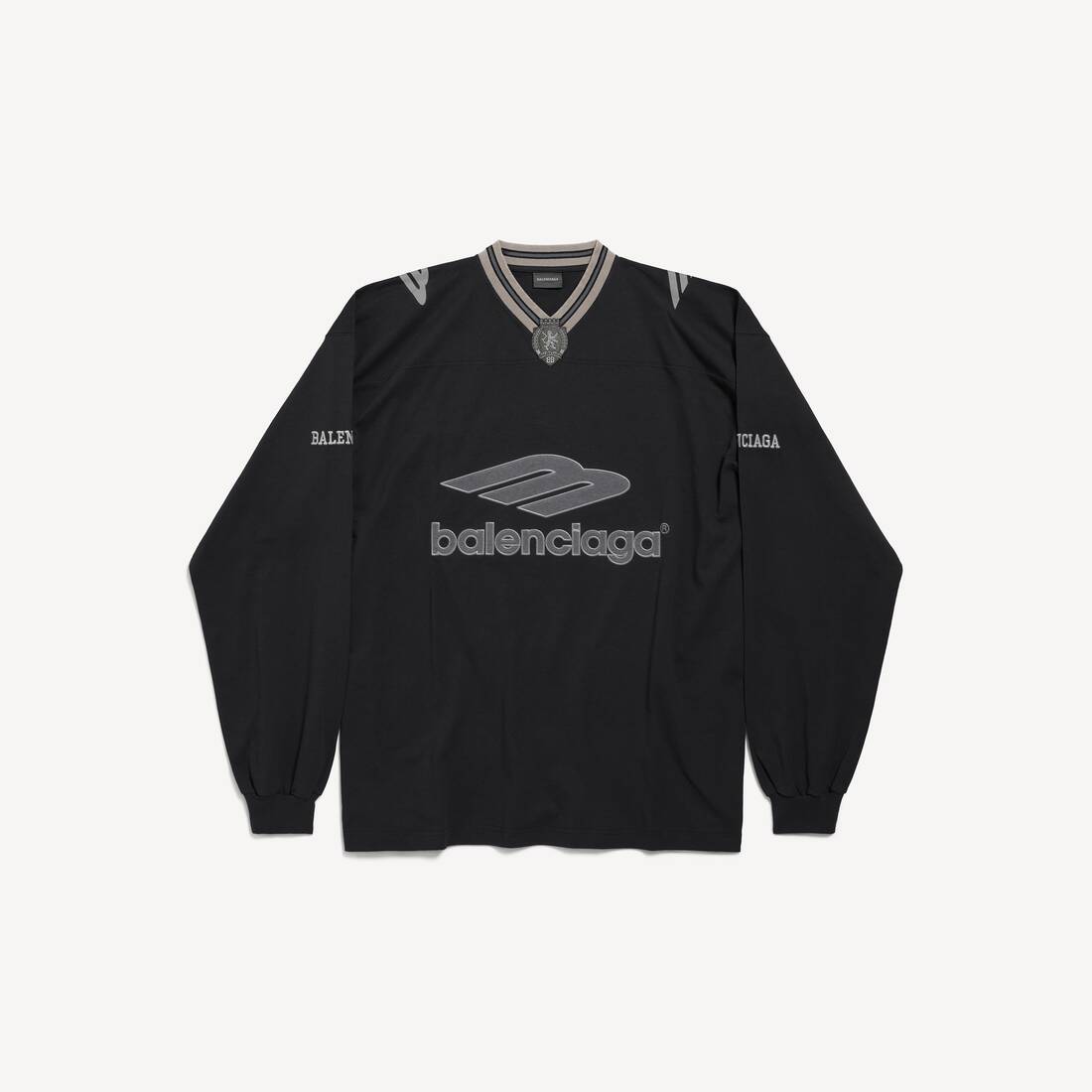 Herrars 3b fotboll långärms V-hals T-shirt i svart/antracit
