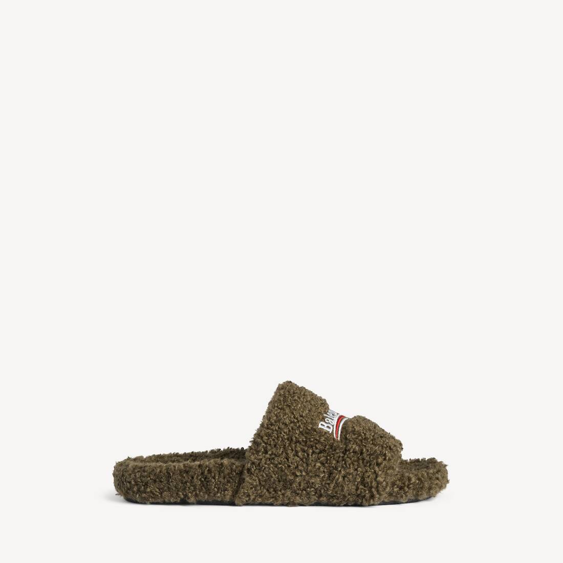 Herrarnas fjädrade öppna mule i armégrön/vit/röd