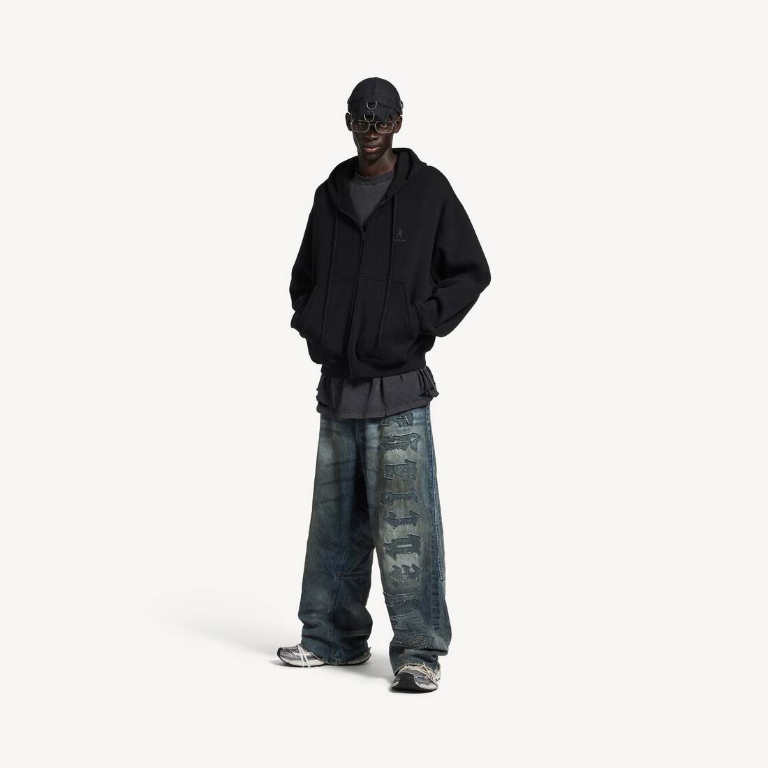Herrars lejon zip-hoodie i svart