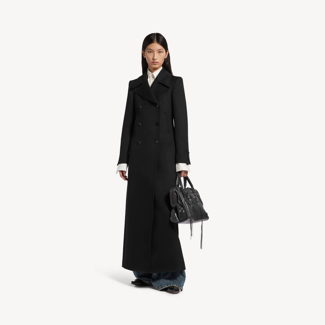Damsk lång trenchcoat i svart