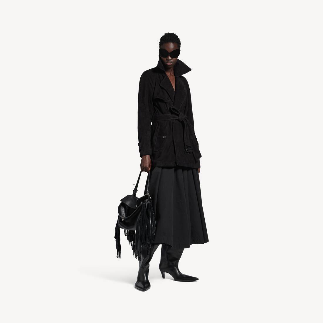 Kvinnors Cocoon kort trench i svart
