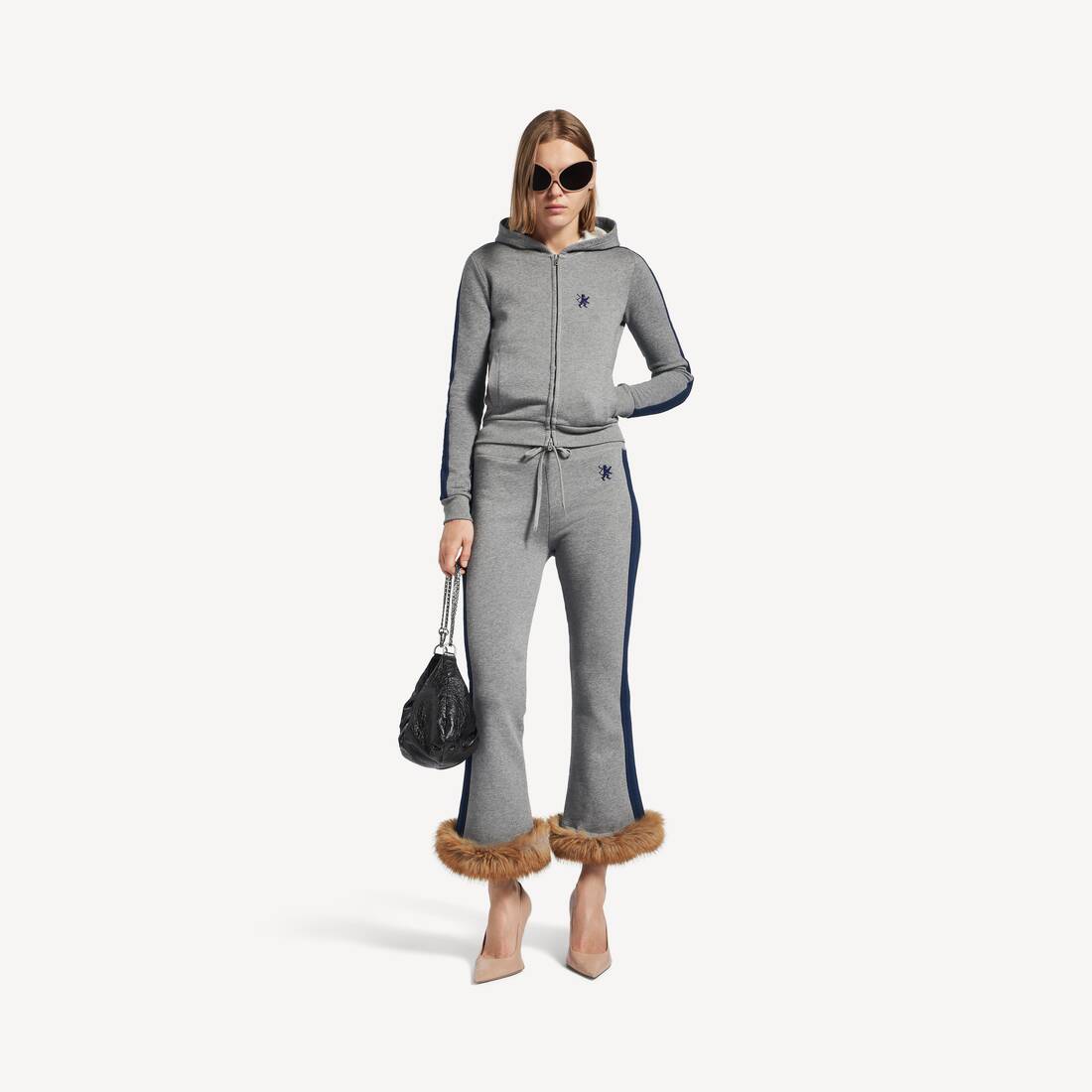 Damas lion zip-hoodie i mörk heathergrå/vässad blå