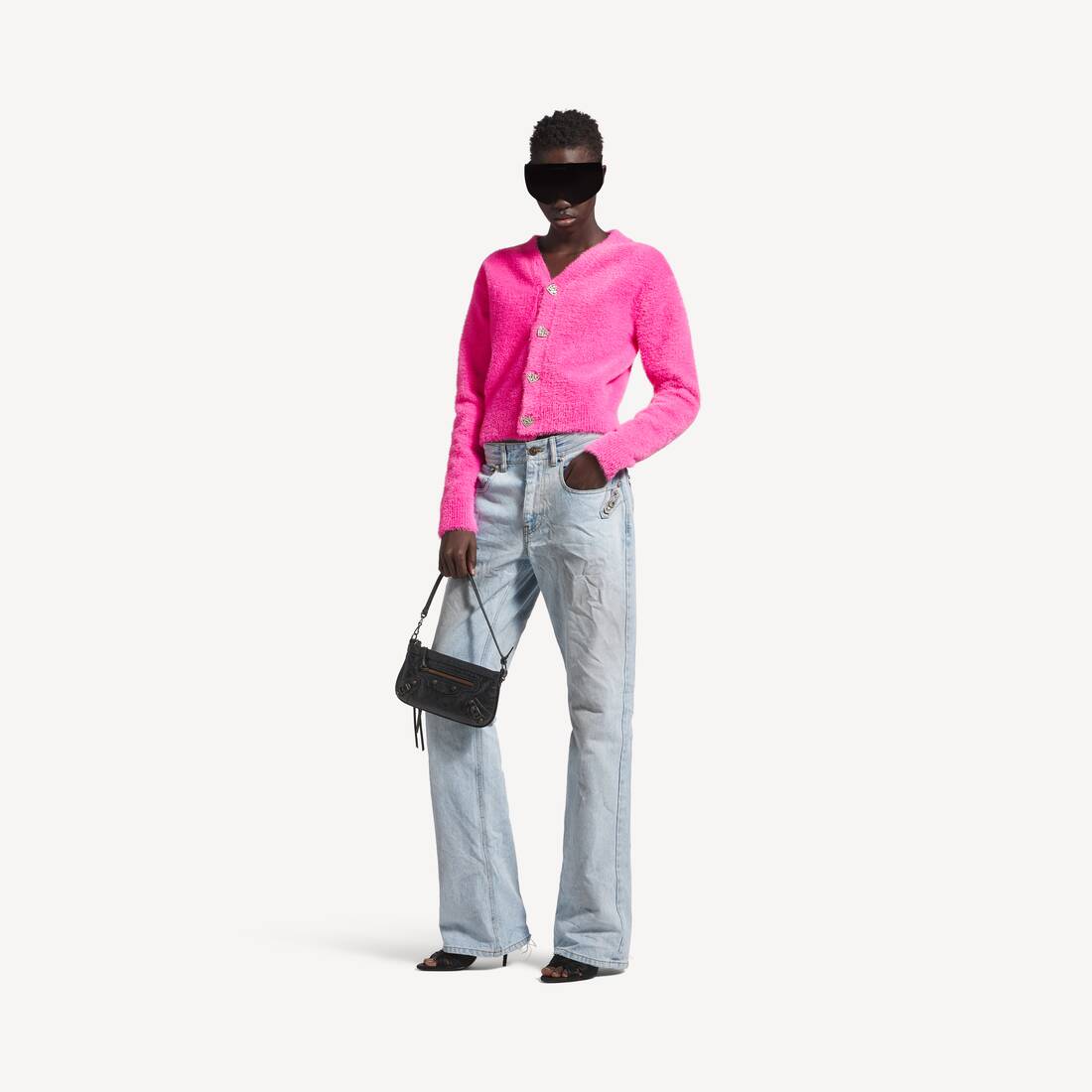 Damas fluffig kardigan i rosa