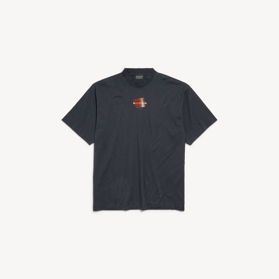 Herrars taped Balenciaga bak T-shirt medium fit i blekad svart/vit/röd