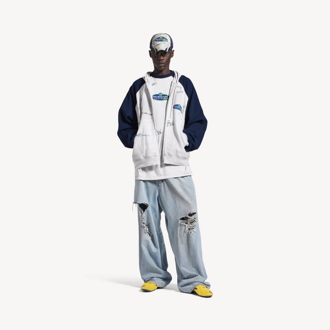 Herrans Banana Raglan Oversized zipphoodie i dirty white/blå