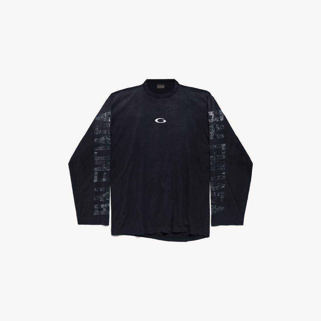 Herrars transparenta tape förskjutna oversized långärmar T-shirt i släckt svart