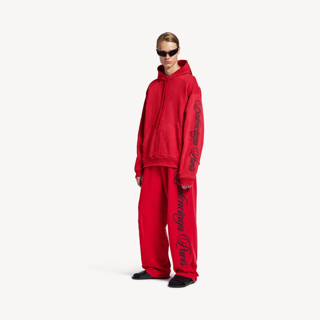Mans skryt Oversized hette i röd/svart