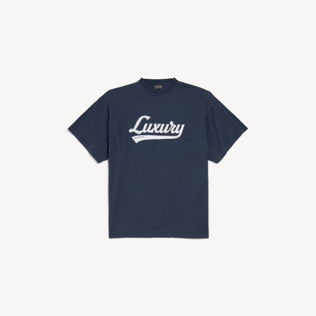Herrarnas lyxigt skriftstil överkappad T-shirt i tvättat blåvitt/vitt