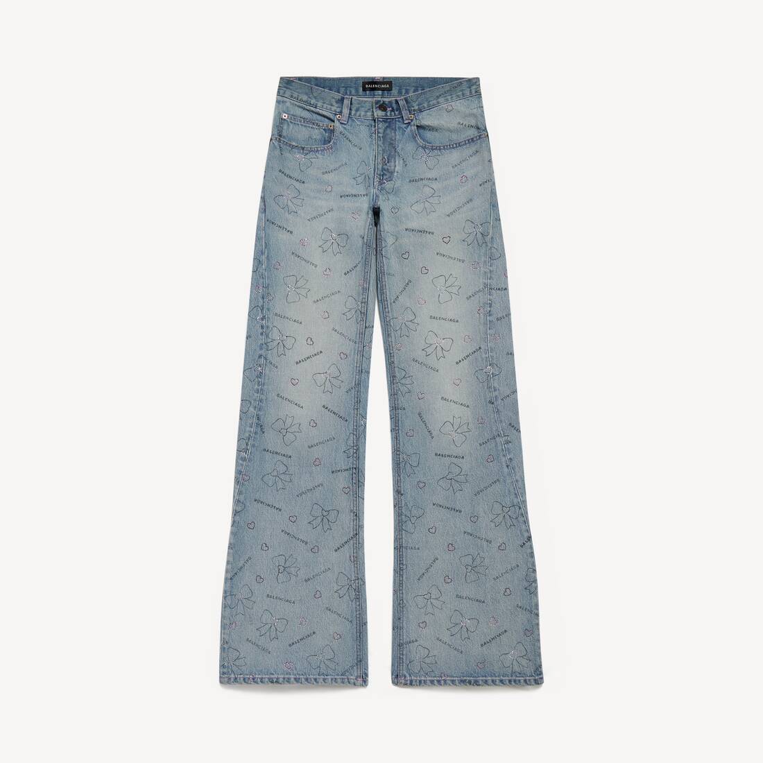 Damfötter handritna bågar i denim i isblått